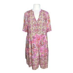 NWT EASEL Women’s Boho Pink Mixed Floral Vneck Mini Dress